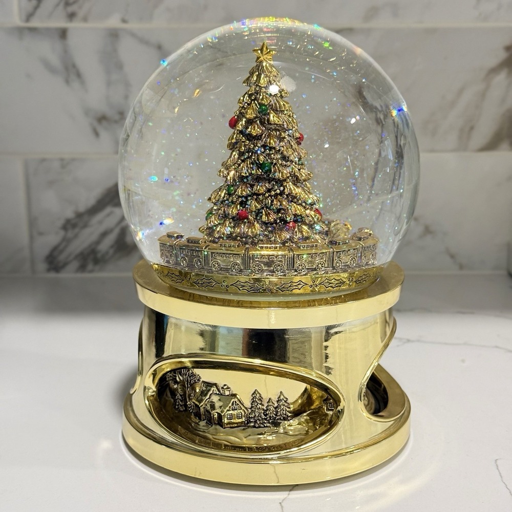 Things Remembered Gold Christmas Tree & Train Musical Snow Globe - Not Engraved